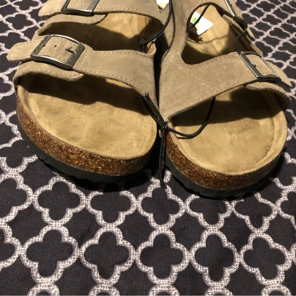 Woodstock Wear Sz 12 Suede Leather Sandals Slide Bert Buckle Brown Retro